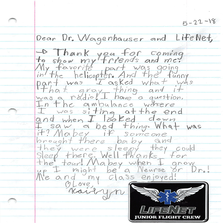 Thank You Letters from Lakeside Elementary Hot Springs to LifeNet EMS