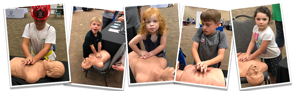 Compression Only CPR demonstrations taught to children at the Benton Event Center for the 2018 Saline County Family Safety & Preparedness Expo.