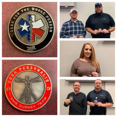 5 LifeNet Employees receive Challenge Coins for their high scores on returned customer surveys.