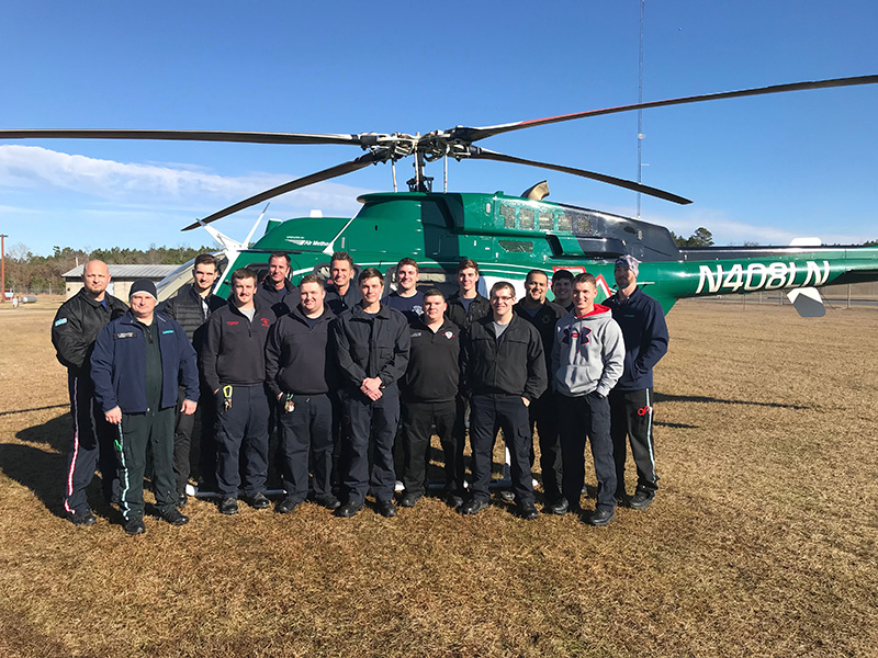 LifeNet Air 2 medical helicopter crew teaches an LZ class at the Arkansas Fire Academy in Camden, Arkansas.